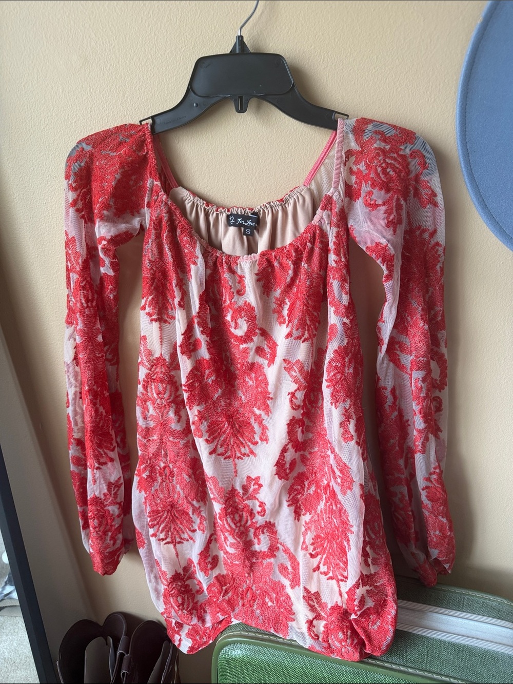 For Love & Lemons Red Floral Long-Sleeve Peasant Top